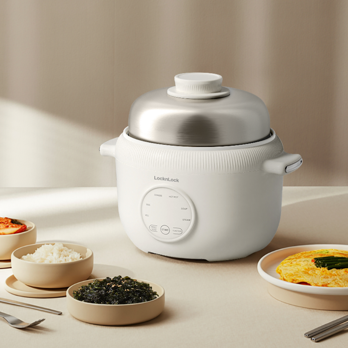 Nồi Điện Đa Năng LocknLock Digital Multipot EJP186IVY 1.6L 500W, Hàng Chính Hãng, Xửng Hấp - JoyMall