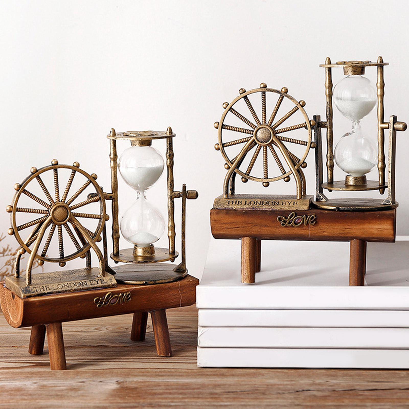 Sky Wheel Hourglass Rotating Sand Timer Home Decoration Wooden Base