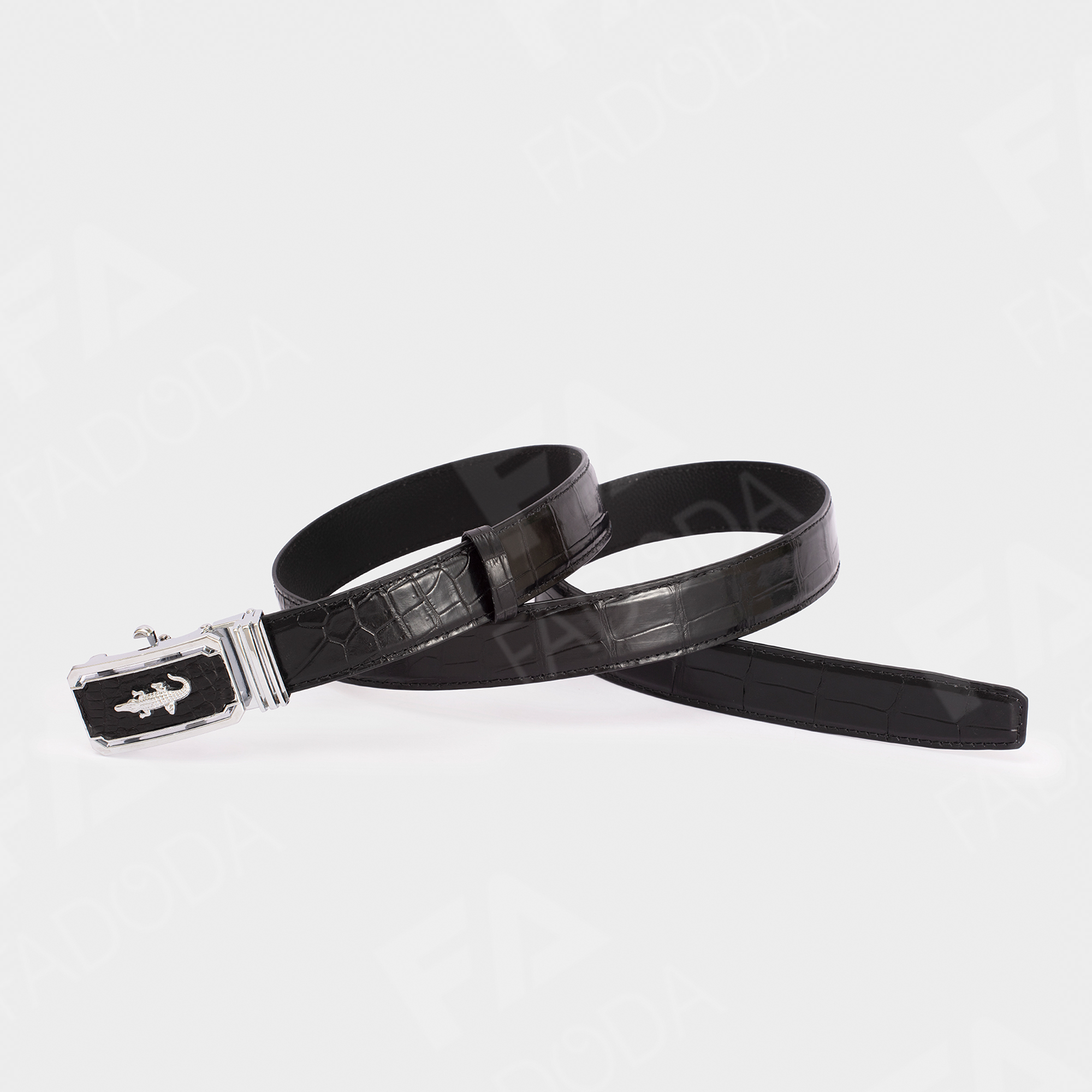 Thắt lưng nam da cá sấu FA DO DA FCB01BD dây liền bản rộng 3.5cm màu đen