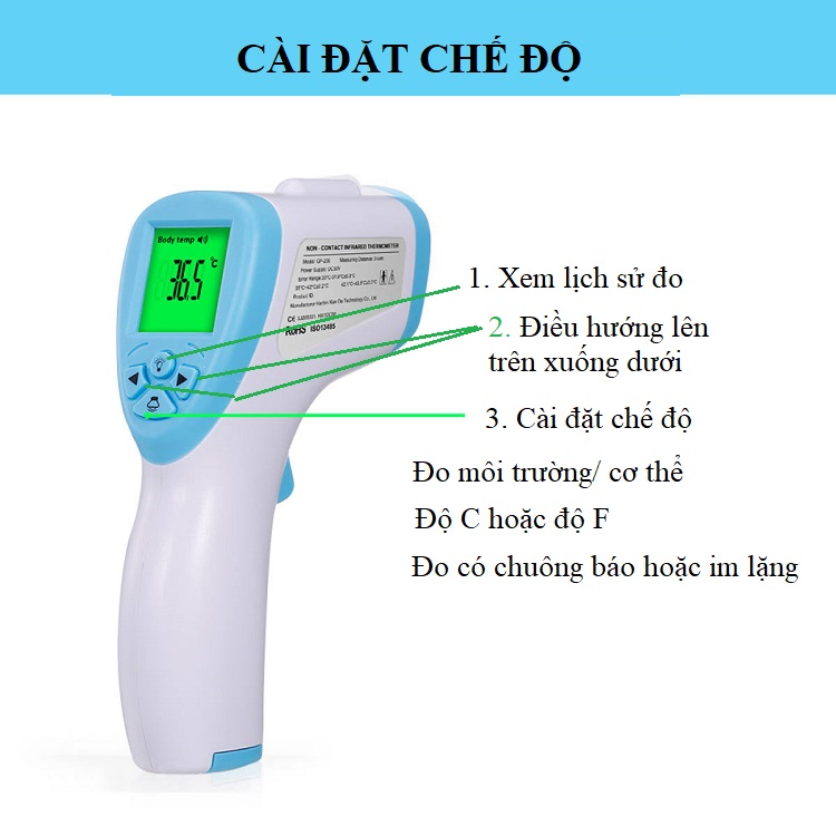 Nhiệt Kế Điện Tử Hồng Ngoại Đo Trán GP - 200X, Cho ra kết quả nhanh và chính xác - An toàn và Tiện lợi cho trẻ nhỏ - Tặng Kèm Pin