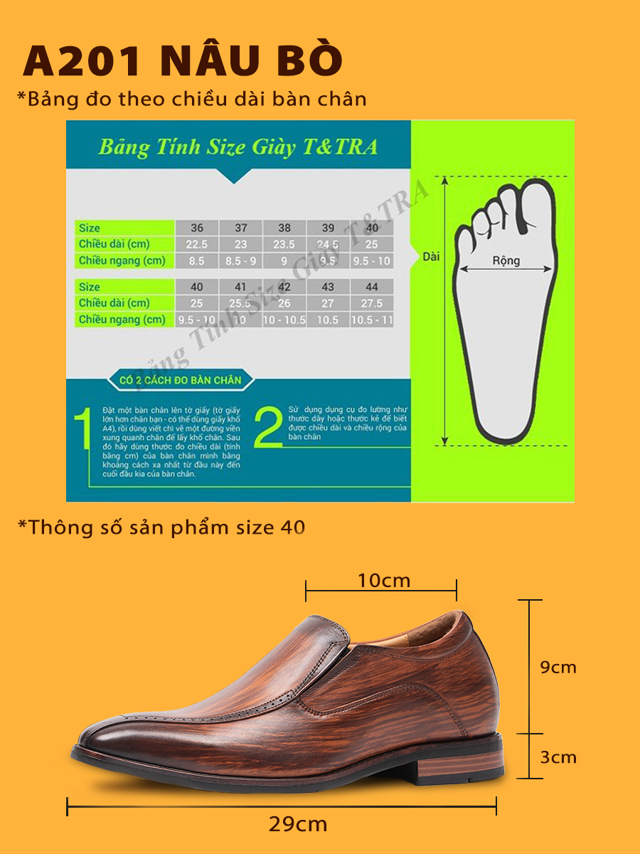 [ 6CM ] Giày Tăng Chiều Cao Nam A201NB