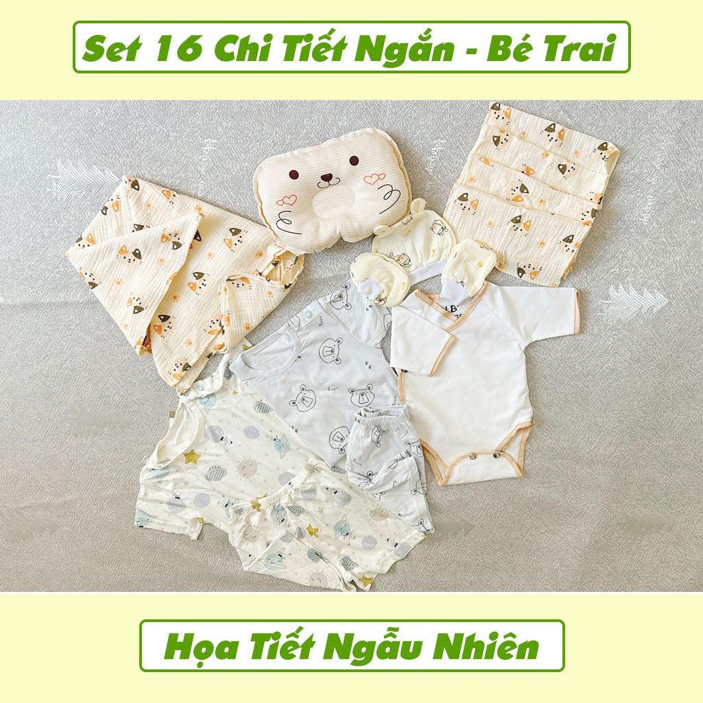 Set Quà Tặng Sơ Sinh Đầy Tháng 16 Chi Tiết Ngắn Tay Cho Bé Trai NB House Kids (Mẫu Ngẫu Nhiên)