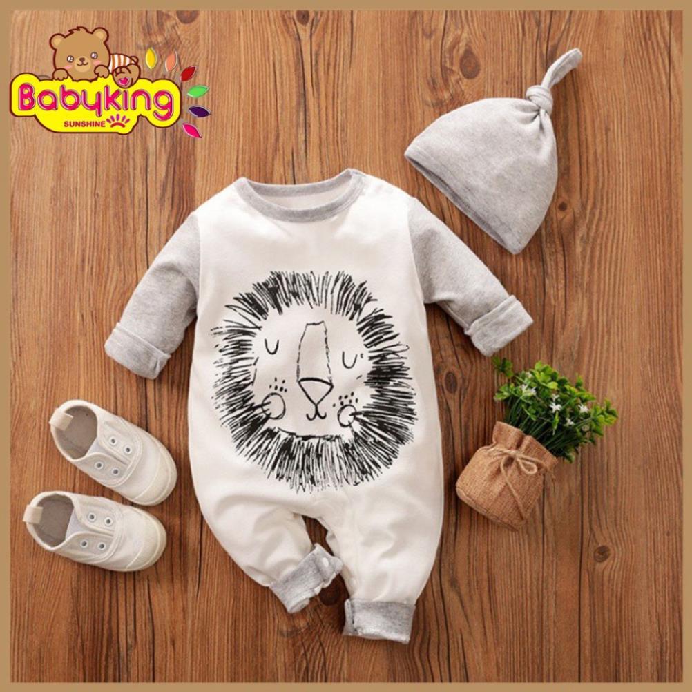 BodySuit,áo liền quần dễ thương dài tay kiểu sư tử cho bé (541A),cotton 100%,thương hiệu Aiueo Nhật Bản