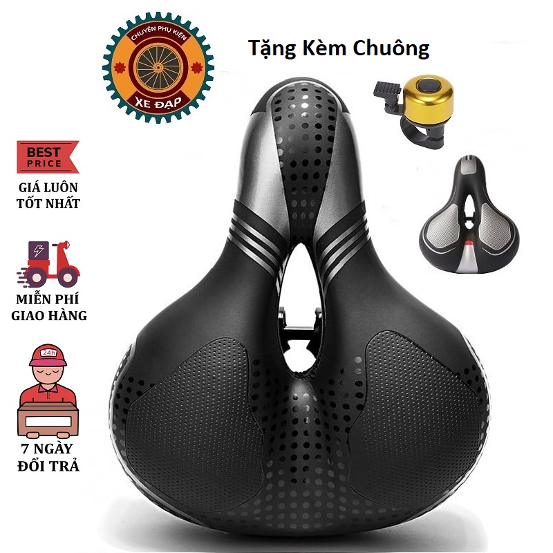 Hình ảnh Yên xe đạp thể thao , Carbon siêu êm - Màu Bạc , Chính hãng Shengxin , da PU cao cấp - Tặng kèm chuông