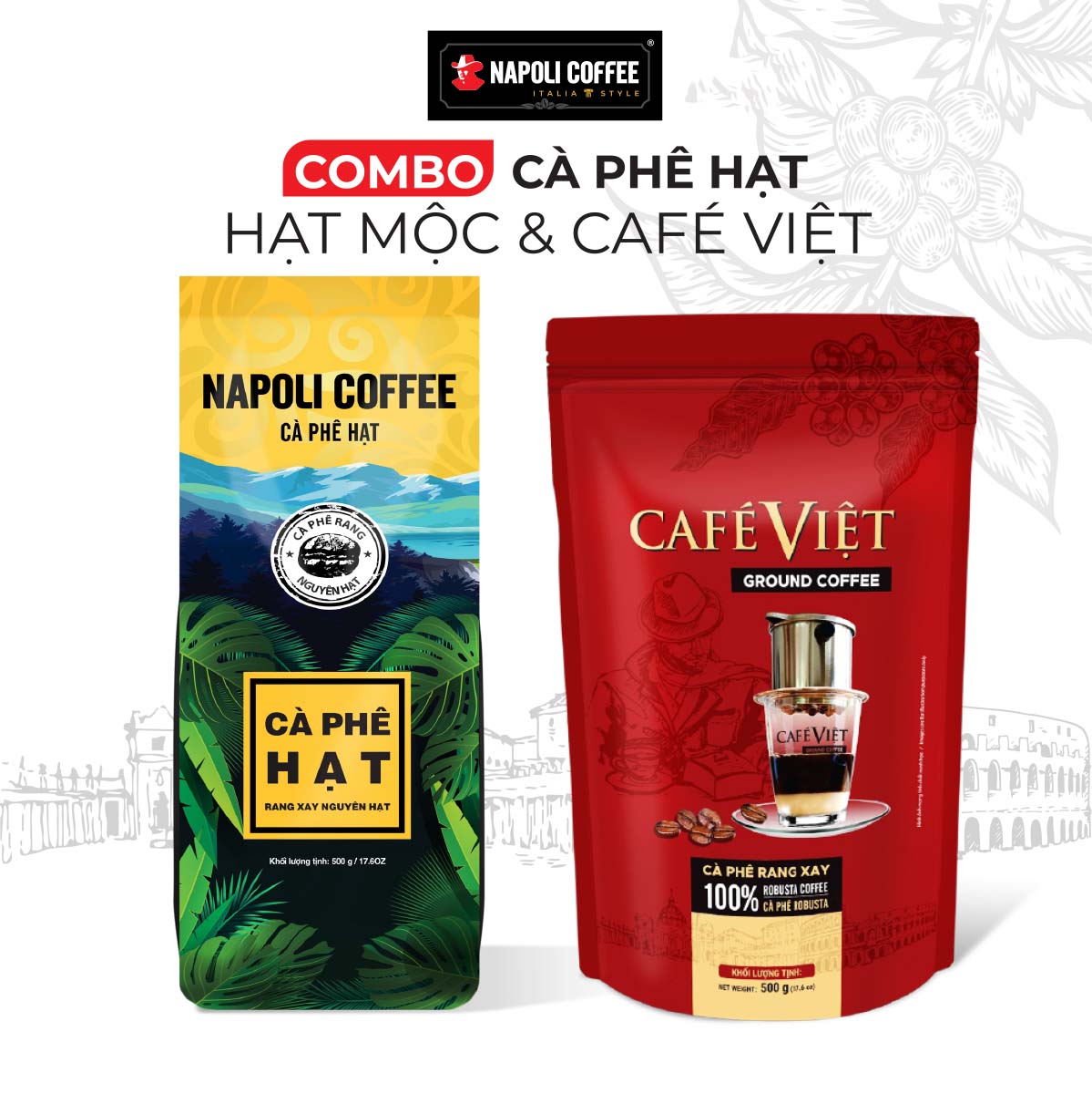 Combo Cà Phê Hạt Robusta/Arabica Và Cà Phê Việt Robusta - Napoli Coffee
