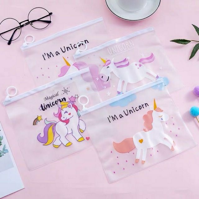 Combo 4 Túi Đựng Bút Viết Zip Mẫu Unicorn Dễ Thương