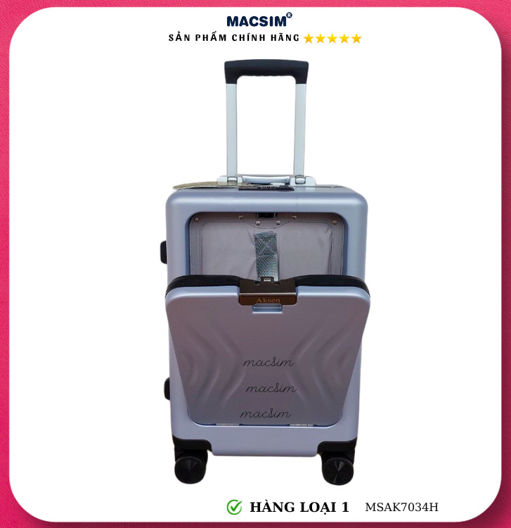 Vali cao cấp Macsim Aksen hàng loại 1 MSAK7034H cỡ 20 inch - màu ghi