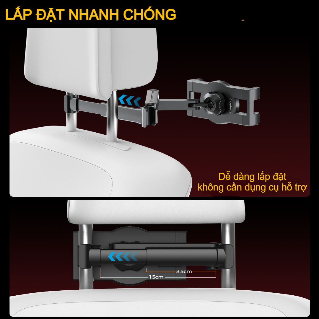 Giá đỡ điện thoại và máy tính bảng cho ghế sau ô tô Choetech H090 kéo giãn linh hoạt - Hàng chính hãng