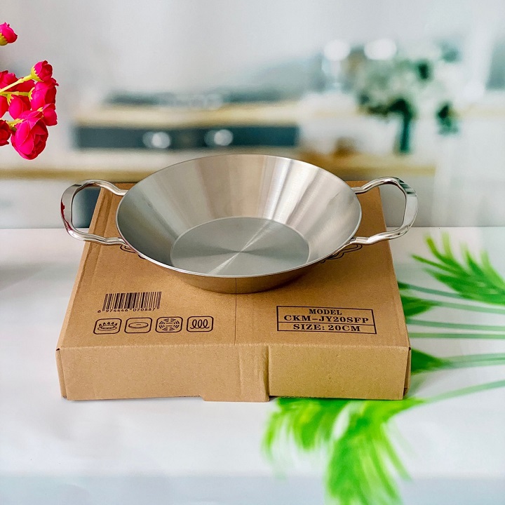 Chảo inox liền khối 20 -24 cm dùng được tất cả các loại bếp