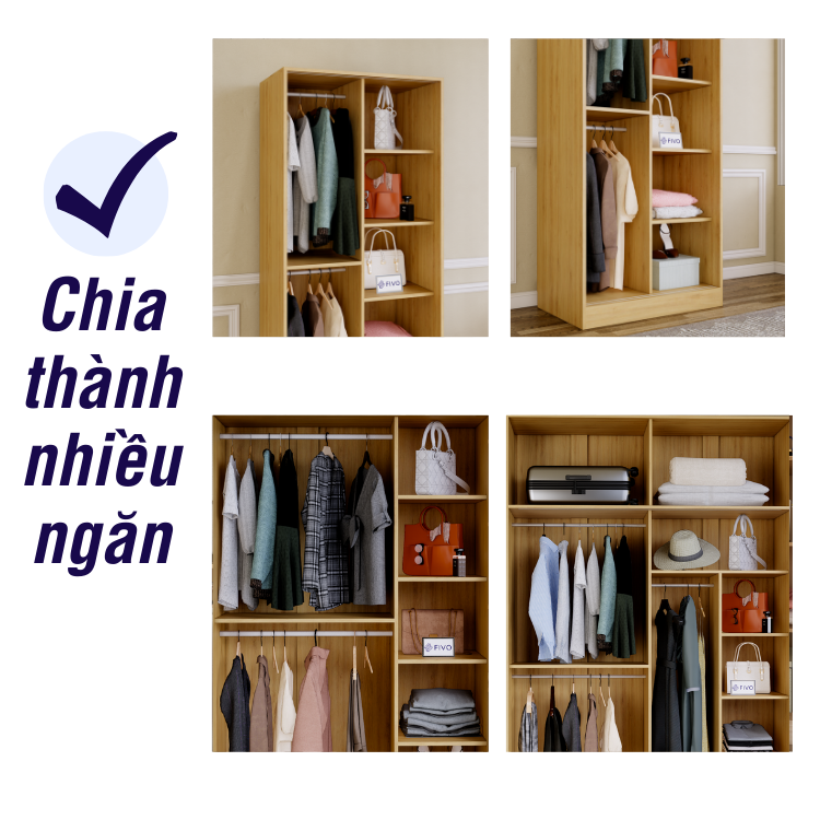 Tủ Treo Quần Áo Cửa Lùa Gỗ MDF Chống Ẩm Cao Cấp FC31 FIVO, Nhiều Ngăn Đựng Đồ, Không Gian Hộc Tủ Trên Rộng Rãi