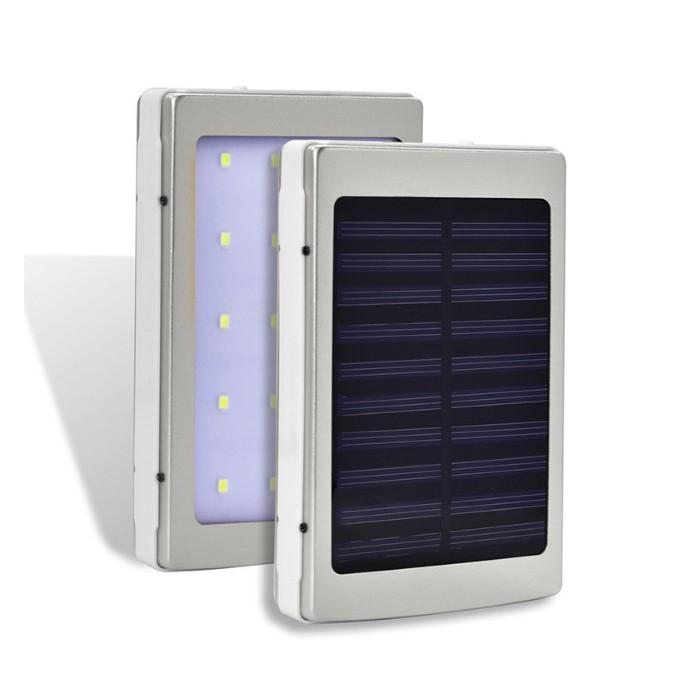 Box sạc dự phòng năng lượng mặt trời dùng pin 18650 tích hợp bảng LED cao cấp màu Bạc