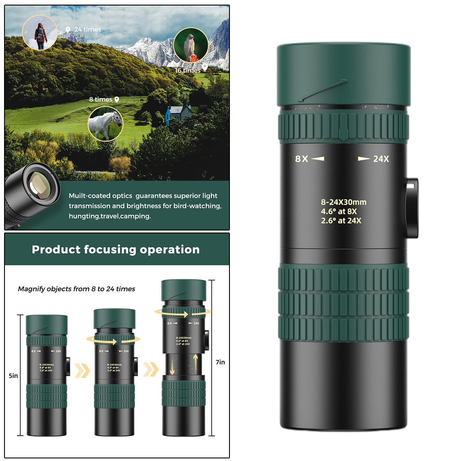 8-24X30 Zoom Monocular High Power Scope with Bak4 Prism for Bird Watching Traveling Concert Hiking Game Compact Waterproof Telescope Gifts for Men