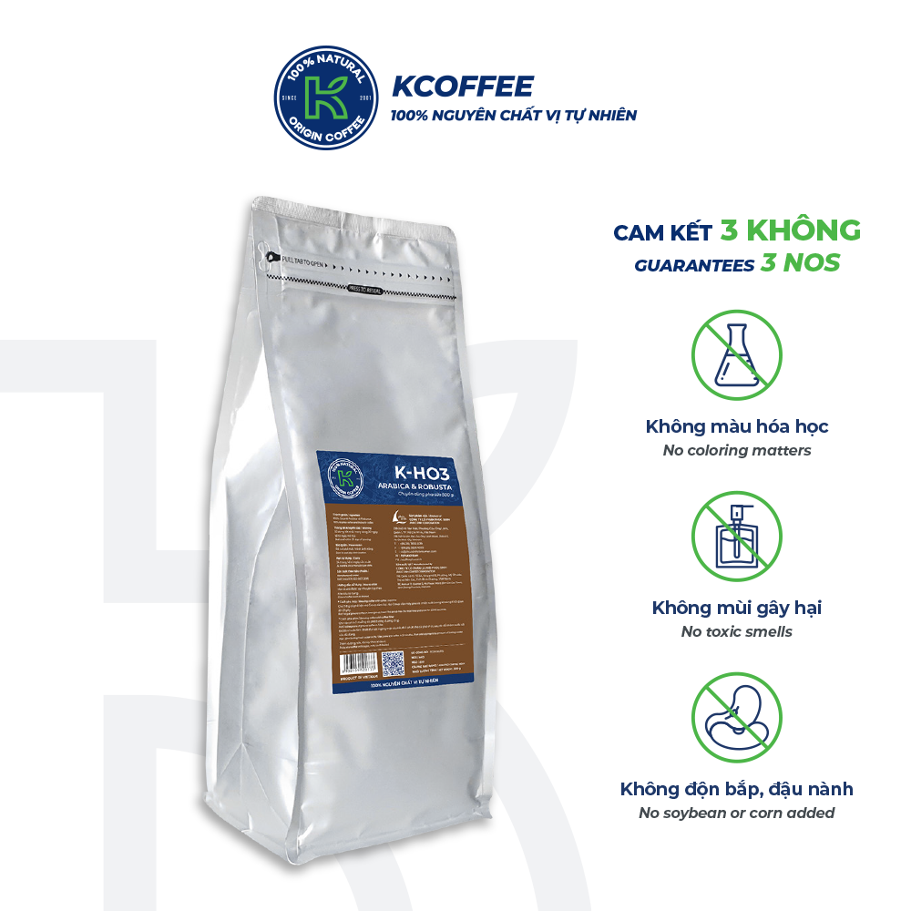 Cà phê rang xay KCoffee 100% Robusta Arabica nguyên chất K-HO3 (500g/Túi)