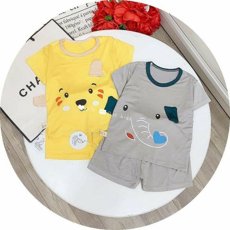 Bộ cộc tay chất Pettit thun lạnh Bibikids họa tiết động vật chất đẹp cho bé từ 0-18 tháng