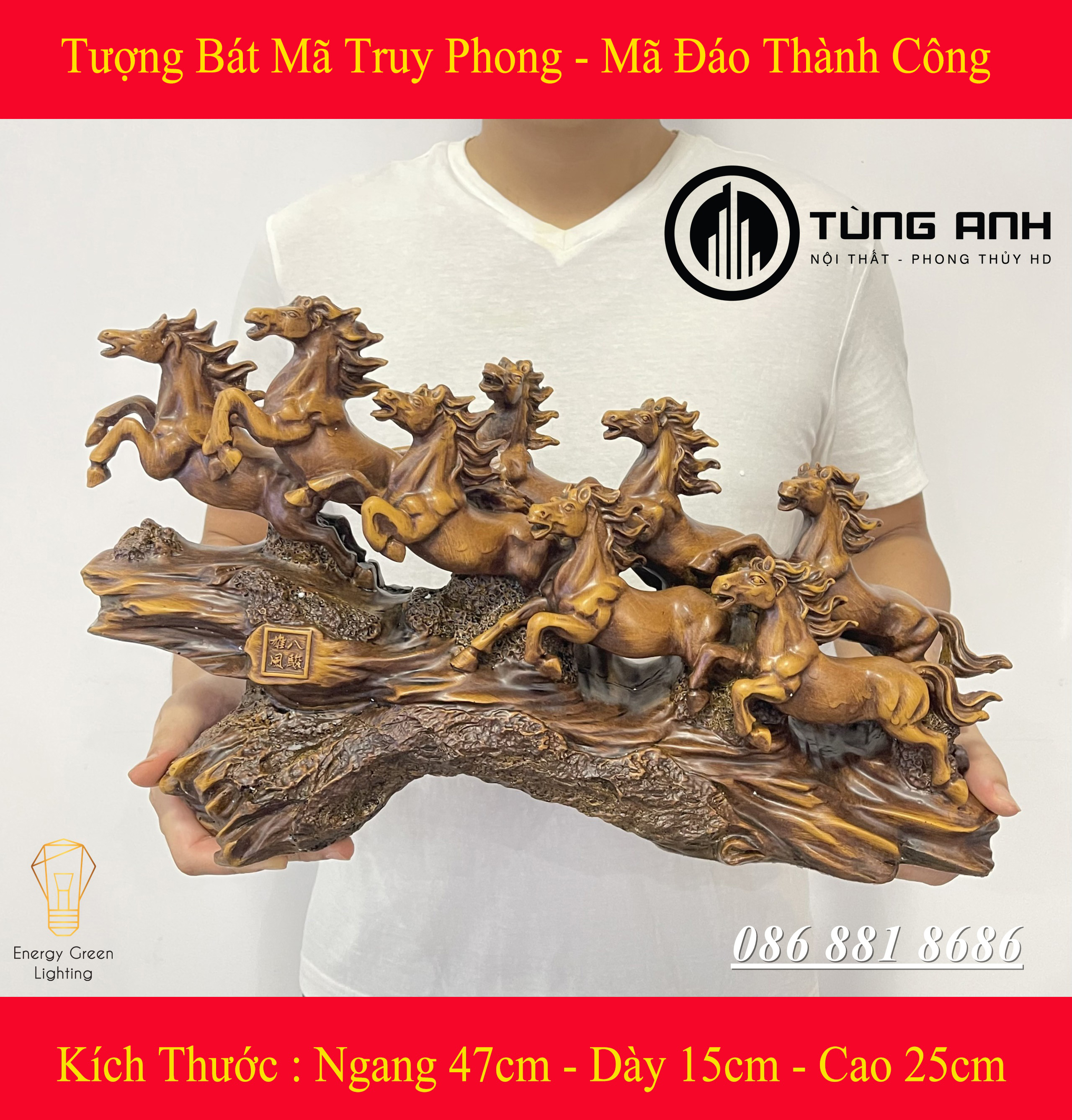 Tượng Bát Mã Truy Phong - Mã Đáo Thành Công - May Mắn Tài Lộc Phong Thủy , Trang Trí Nhà Cửa, Quà Tặng Sinh Nhật, Tân Gia - Có Video