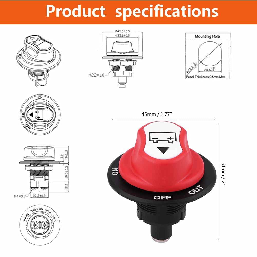 Công tắc pin DC12-50V 50A Công tắc tách pin Công tắc xe hơi Khởi động xe 3 Vị trí