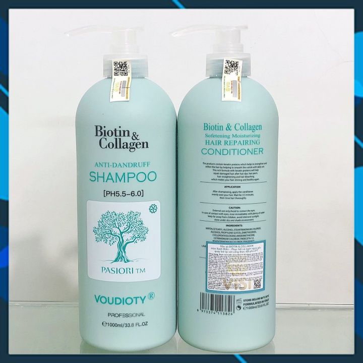 BỘ DẦU GỘI XẢ VOUDIOTY ANTI-DANDRUFF BIOTIN & COLLAGEN XANH BIỂN MỀM MƯỢT NGĂN GÃY RỤNG CHO TÓC & DA ĐẦU GÀU NGỨA 1000ML*2