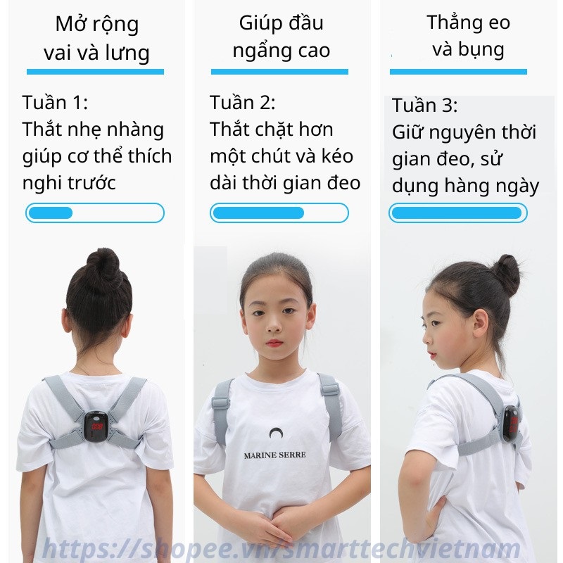 Đai chống gù lưng thông minh cho trẻ em và người lớn, điều chỉnh tư thế ngồi với màn hình LCD báo rung khi ngồi sai, pin sạc 400mA