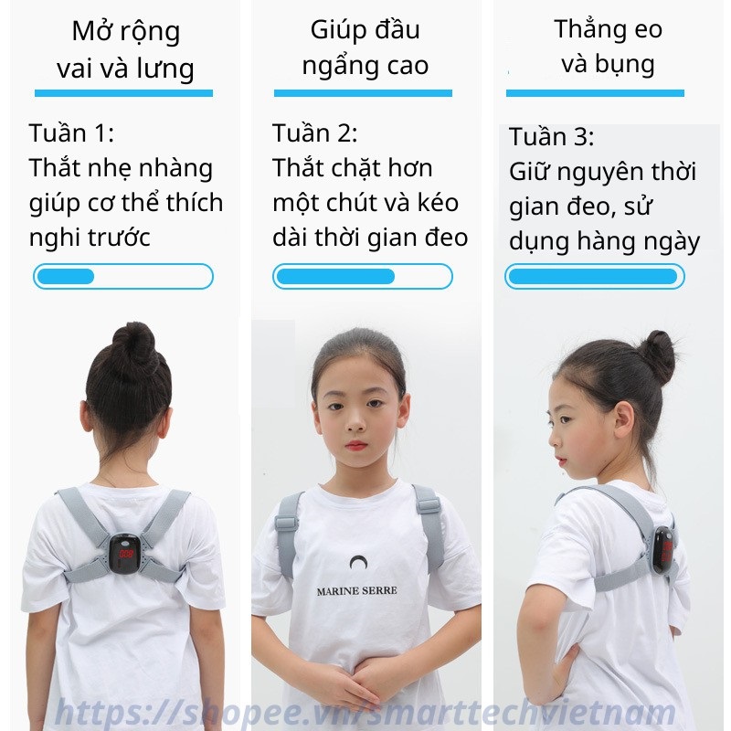 Đai chống gù lưng thông minh cho trẻ em, điều chỉnh tư thế ngồi với màn hình LCD, pin sạc 400mA