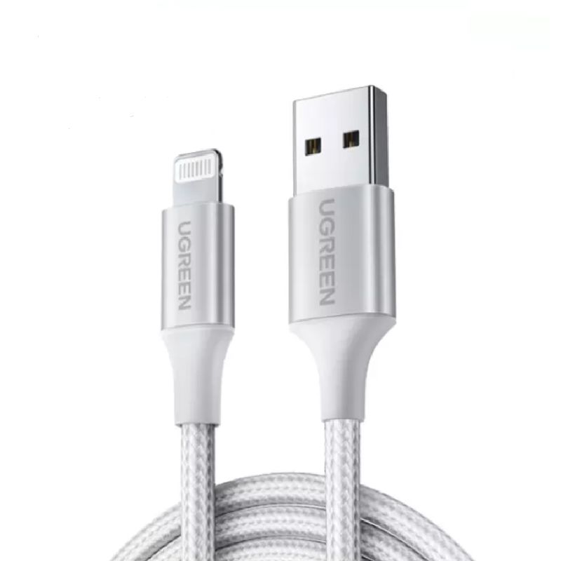 Cáp Usb ra Lightning mạ nickel đầu bọc nhôm chống nhiễu có chứng chỉ MFI Ugreen 291LR60163US 2M màu trắng hàng chính hãng