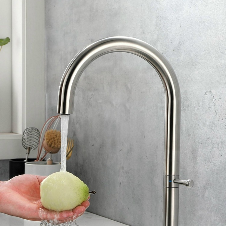 Vòi rửa bát nóng lạnh đồng mạ PVD màu ghi xám sang trọng