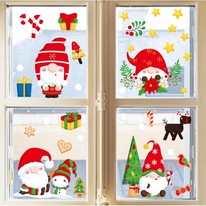Decal Trang Trí Noel Hai Mặt Hít Tĩnh Điện - 6 CHÚ LÙN HÓA TRANG ÔNG GIÀ NOEL