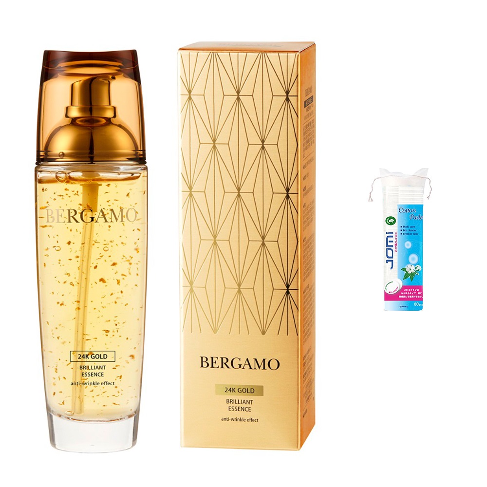 SERUM BERGAMO 24K Tinh Chất Vàng BRILLIANT 110ml + Tặng Kèm Bông Tẩy Trang JOMI Nhật Bản 80 Miếng