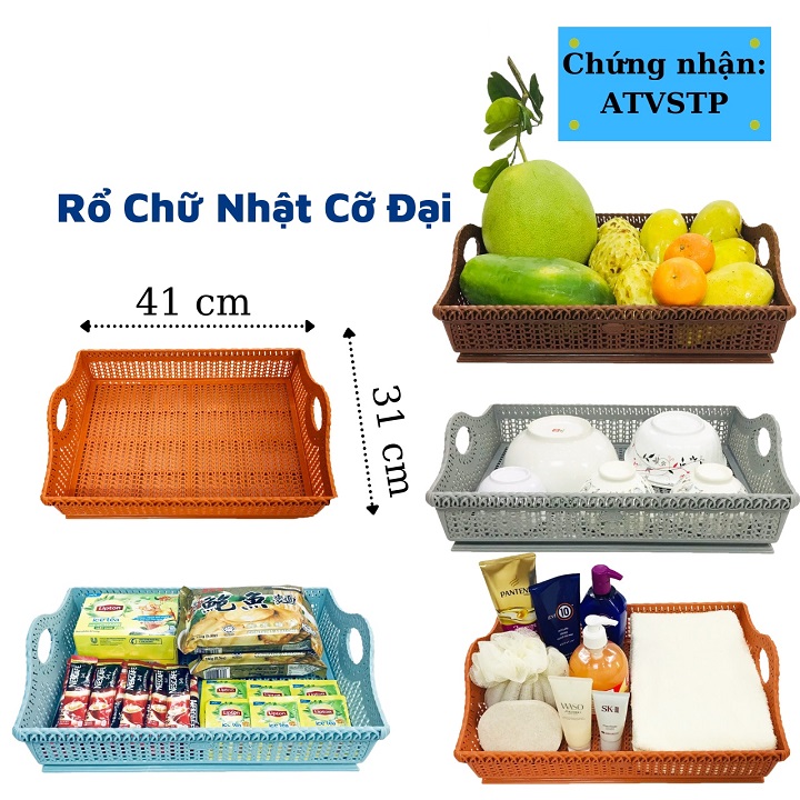 Rổ chữ nhật đa năng có quai xách kích thước lớn 41x31x12 cm