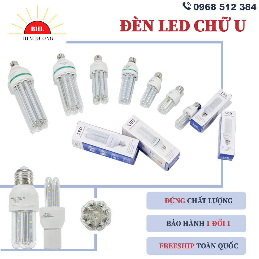 BÓNG ĐÈN LED CHỮ U 3W - 5W - 7W - 12W - 16W - 24W - 32W SIÊU SÁNG