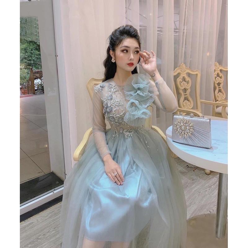 Đầm Xoè Công Chúa Phối Hoa Nổi Và Cườm - MS133Y mm đi chơi dự tiệc đám cưới, du lịch MM