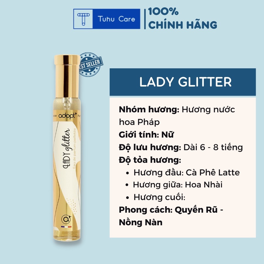 Nước hoa nữ Adopt Lady Glitter 30ml chính hãng Pháp, lưu hương đến 8h, mùi thơm nhẹ nhàng, bộ sưu tập best seller