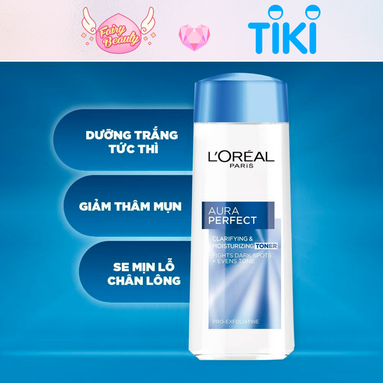 [L'OREAL PARIS] Toner Cấp Ẩm Giúp Trắng Da, Mờ Thâm &amp; Se Khít Lỗ Chân Lông Chuyên Sâu Aura Perfect 200ml