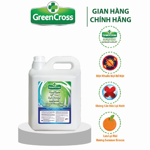 DUNG DỊCH XỊT KHUẨN MỖI NGÀY GREEN CROSS A2 CAN 5 LÍT - TẶNG 1 CHAI 500ML CÙNG LOẠI - Hương Fresh