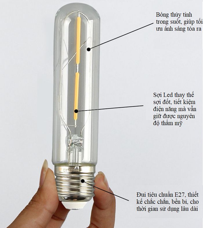 Bộ 3 bóng đèn Led Edison T125 4W đui E27.