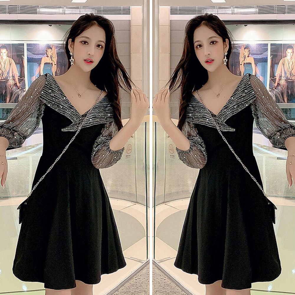 Đầm Xòe Đen Phối Kim Tuyến - Size M