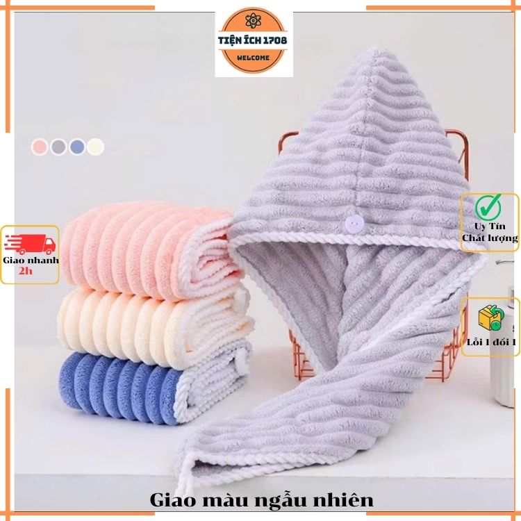 Khăn Quấn Khô Tóc Dệt Sóng Siêu Thấm Hút, Khăn Bông Ủ Quấn Tóc Nhanh Khô Hàng Nội Địa Trung