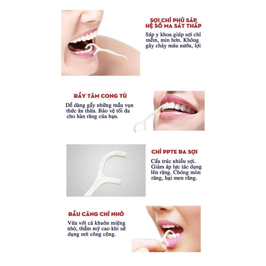 Hộp 50 Cây Tăm Chỉ Nha Khoa Tiệt Trùng Sợi Chỉ Mảnh 2In1 Bảo Vệ Răng Lợi Giúp Sạch Sẽ Không Gây Hôi Miệng Chuyên Dụng
