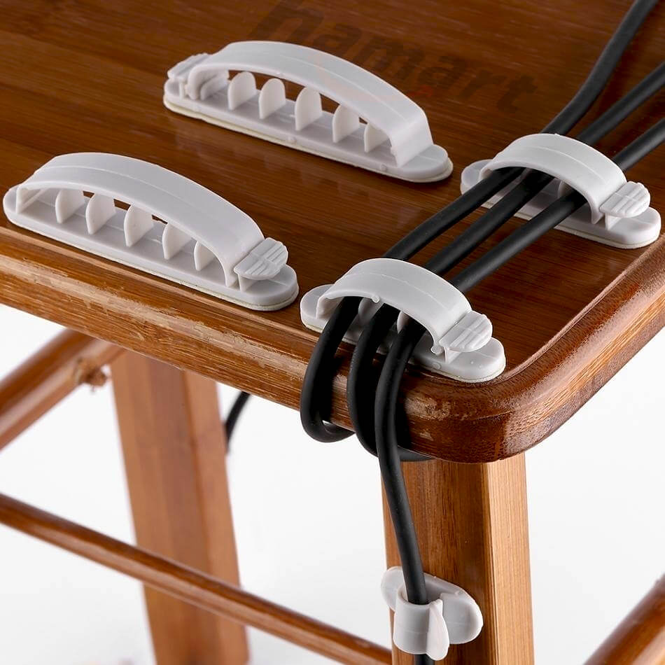 Vỉ 10 Móc Treo Dây Điện Dán Tường Có Chốt Hamart Kẹp Cố Định Dây Cáp Văn Phòng Keo Siêu Dính Tiện Lợi