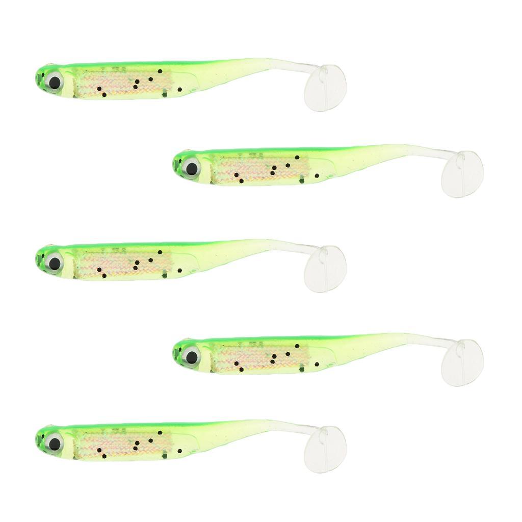 5Pcs Soft Fishing Lures Shad Baits T Tail Swimbait 3D Lifelike Eyes Artificial Bait with Shining Sequins