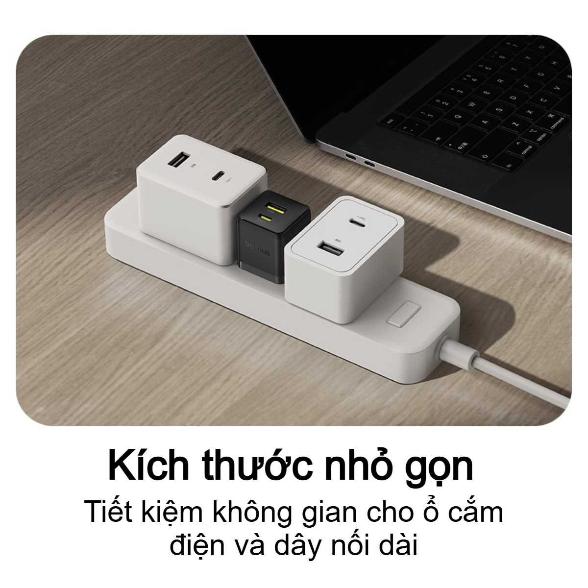 Bộ sạc nhanh nhỏ gọn 2 cổng Baseus Palm U + C 20W (Kèm cáp C to C 60w dài 1M) - Hàng chính hãng