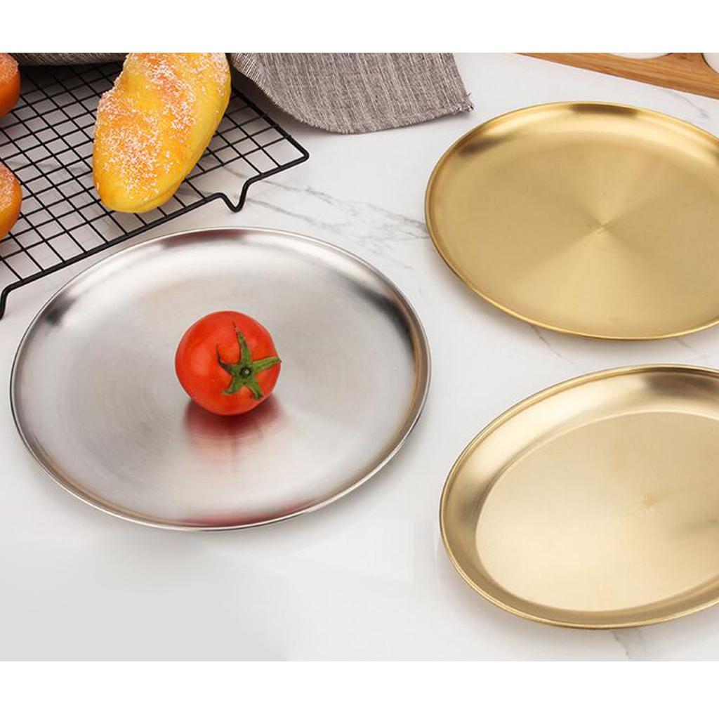 Stainless Steel Dinner Plate Food Serving Lunch Dish BBQ Picnic Silver 20cm