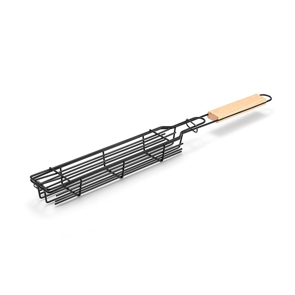 Camping BBQ Grilling Basket Charcoal Grill Outdoor Grill Tool Picnic Portable Wood Handle Roasting Meat Accessories