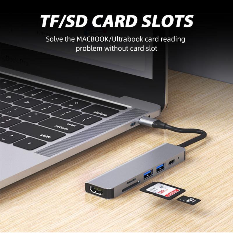 Hub USB C 6 Trong 1 FONKEN Mỏng Truyền Dữ Liệu Cực Nhanh Cho Laptop táo Pro/Máy Tính Bàn