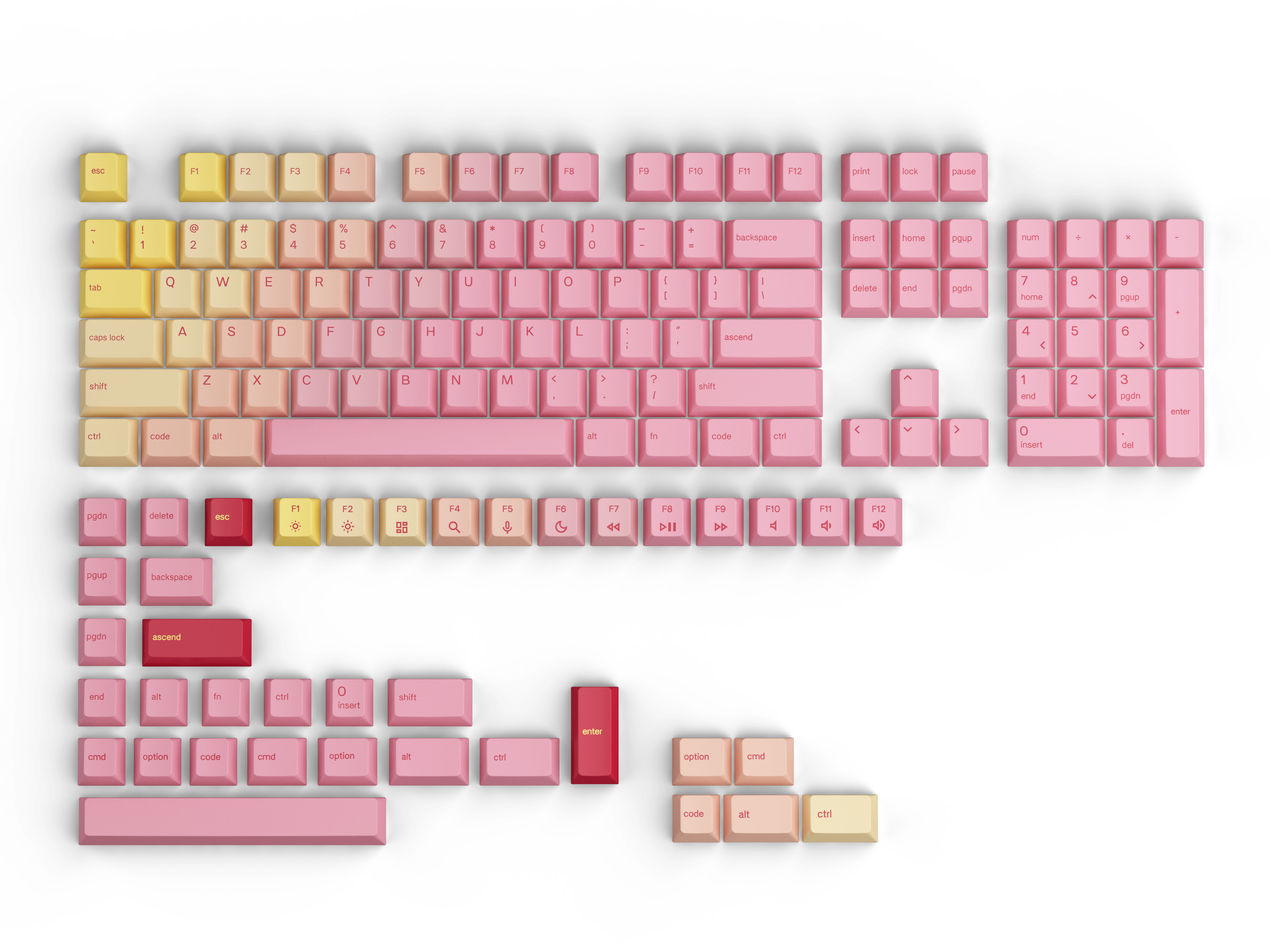 Bộ keycap Glorious GPBT Pink Grapefruit - 143 phím - Hàng Chính Hãng