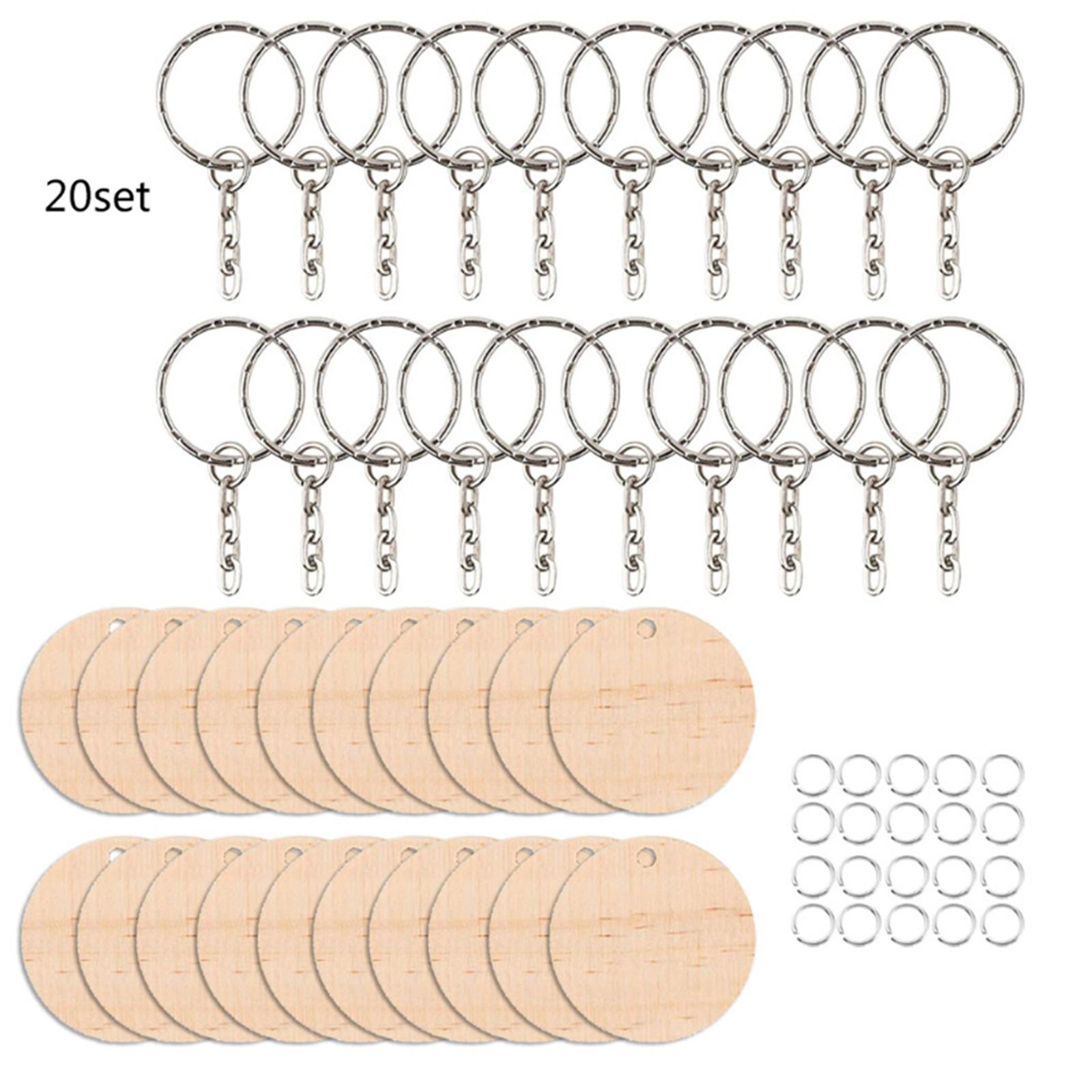Wooden Keychain Blanks, Round Wooden Slices Pendant Charm Key Chains Blanks and Keychain Pendant Keyring for DIY Key Rings