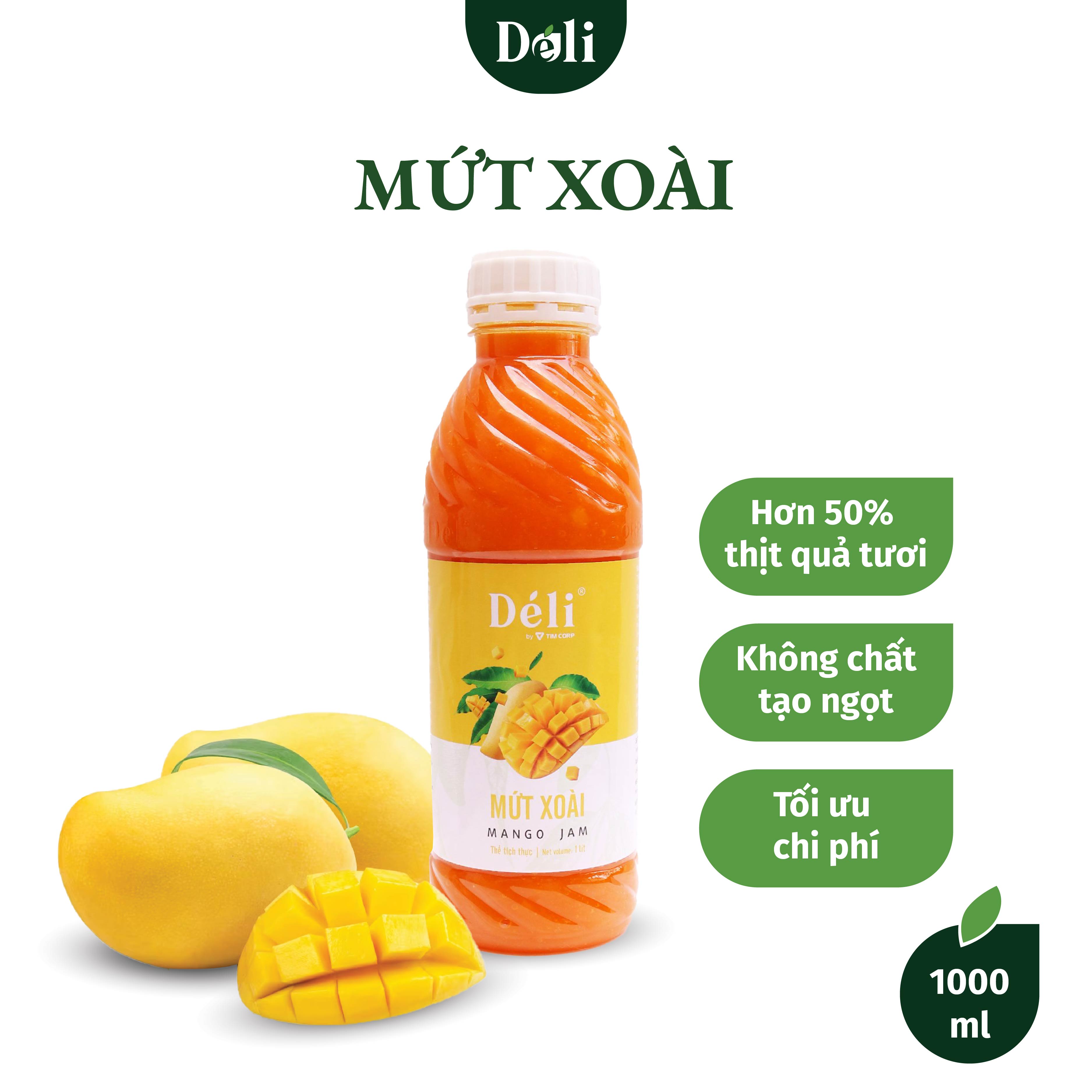 Mứt Xoài Déli chai 1L HSD:18 tháng, nguyên liệu pha chế trà trái cây, soda,..