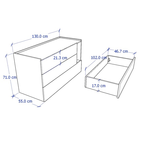 LEMA, Tủ đựng đồ dùng 3 ngăn kéo hiện đại, Phong cách Bắc Âu, 130x55x71cm