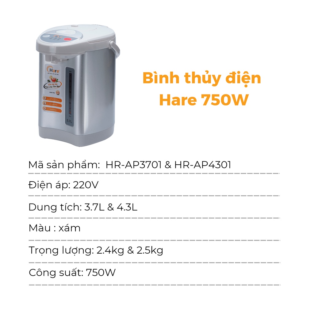 Bình thủy điện HR-AP -hàng chính hãng thương hiệu Hare - bảo hành 12 tháng