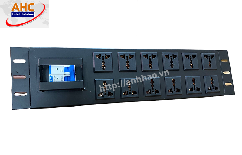 Thanh nguồn PDU 12 ổ cắm 3 chấu đa năng, dùng lắp dọc cho tủ Rack