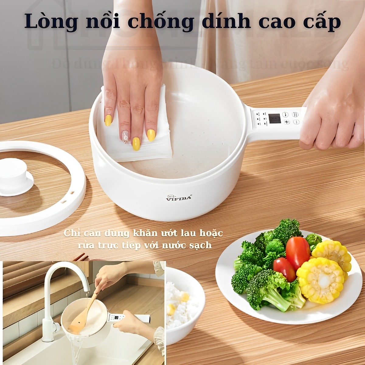 Nồi lẩu điện đa năng cao cấp 6IN1 chống dính kèm xửng hấp Homea2z, nồi hấp điện, chảo điện thông minh 2 tầng siêu tốc